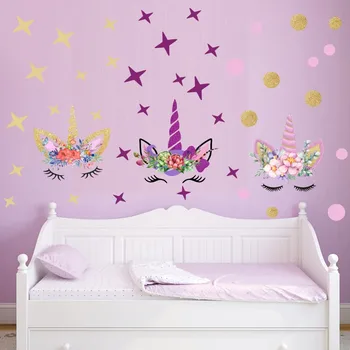 

Cartoon Unicorns Flower Wall Stickers Diy Stars Cute Flower Animals Vinyl Home Wall Decals Kids Room Girls Room Decor