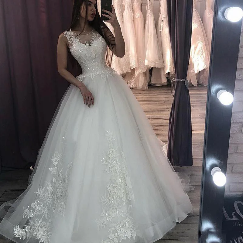 Великолепное бальное платье, свадебные платья, Vestido De Noiva, рукава-крылышки, аппликация из тюля, свадебные платья, молния сзади, с пуговицами