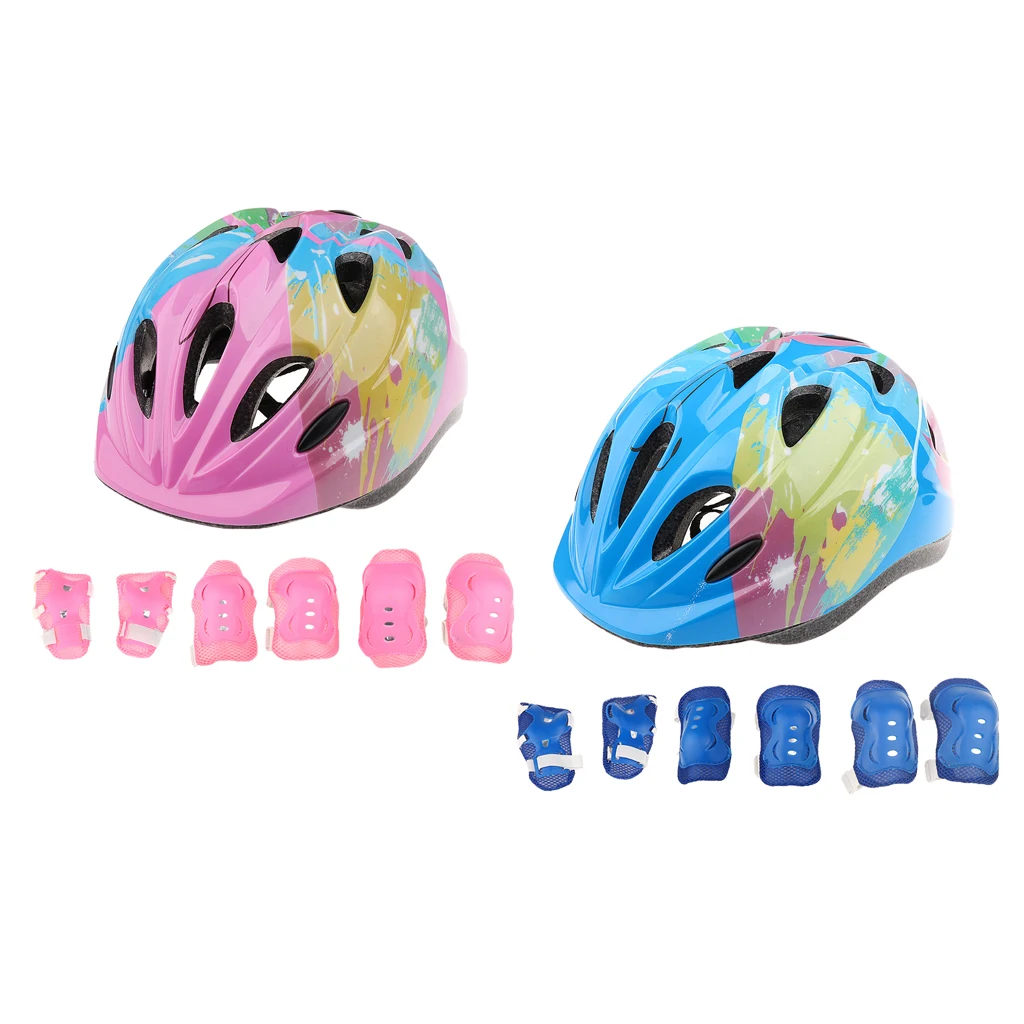 2 Set Kids Roller Skating Scooter Bike Safety Helmet Knee Wrist Elbow Pad Set for Riding Scooter Skateboarding Cycling