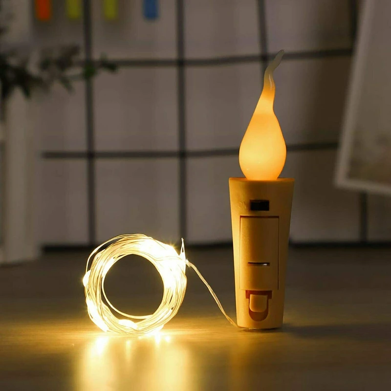 

6X Fairy Flame String Lights Cork Shaped Night Candle Wine Bottle Lamp