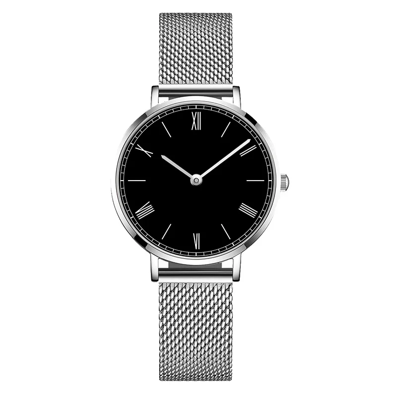 Минималистичные женские часы, часы-браслет, женские роскошные сетчатые часы из нержавеющей стали, простые серебряные кварцевые часы Zegarek Damski - Цвет: Steel-Black