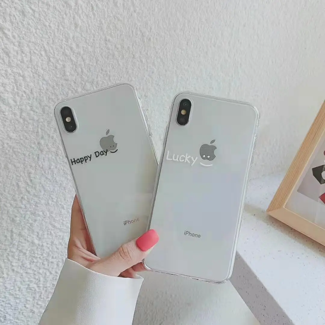 

for iphone 11 phone case Simple and transparent smiley face 11Pro/Xs Max mobile phone case 7plus/8/XR soft silicone female