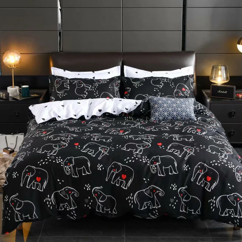 

Классические двухсторонние подкладки для кровати, Комплект постельного белья в лаконичном стиле, пододеяльник, наволочка, кровать 2-3 шт./компл., пододеяльник, черный слон