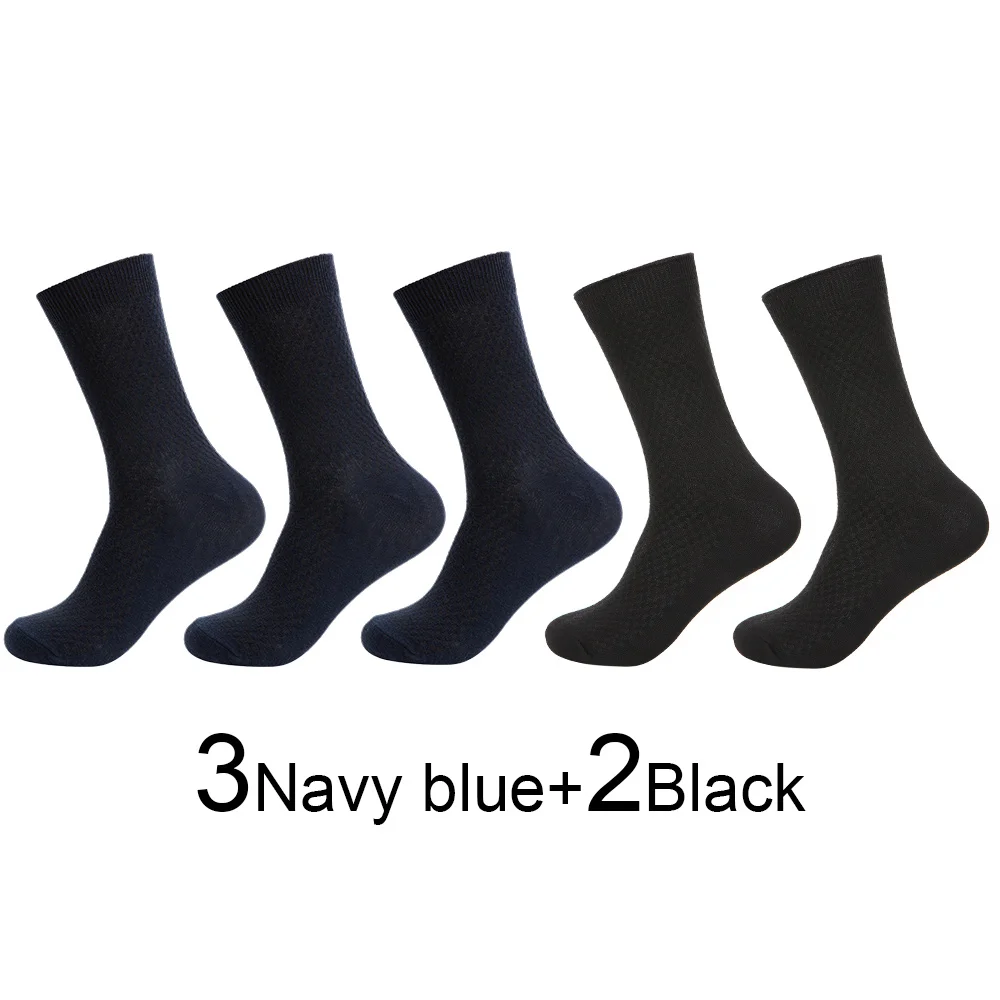 5 Pairs Bamboo Fiber Men's Socks Autumn Winter Deodorant Business Socks Men Long Size EUR 40-46 High Quality - Цвет: 13