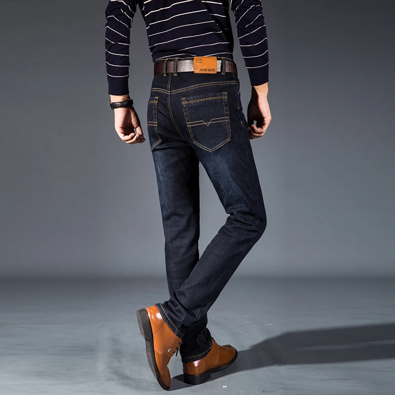Xuansen классические флисовые мужские джинсы новые зимние теплые утолщенные плюшевые Стрейчевые прямые синие Черные уличные длинные штаны джинсы