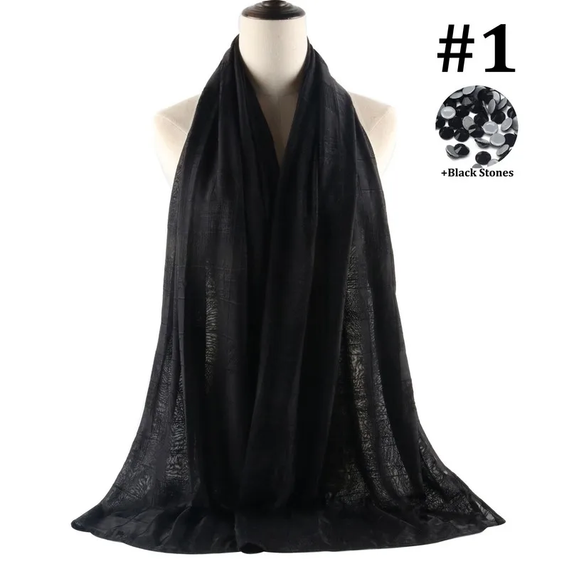 Смешанные цвета, 2 дизайна,,, новейшие мусульманские женские хиджабы с бриллиантами, женские голландские шарфы - Цвет: 1 Black-Black Stone