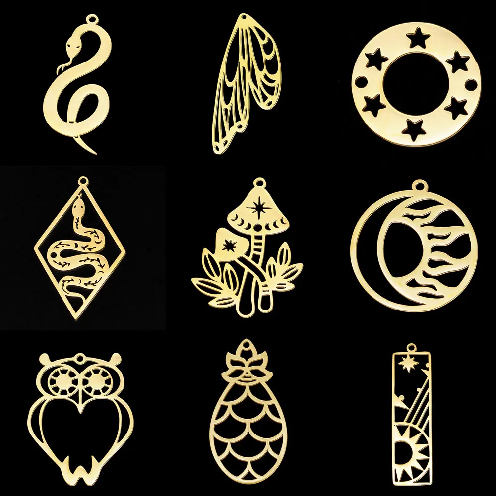 5pcs/lot 100% Stainless Steel Geometric DIY Earring Charm Pendant Wholesale Jewelry Butterfly Wings Pineapple Mushroom Night Owl | Украшения