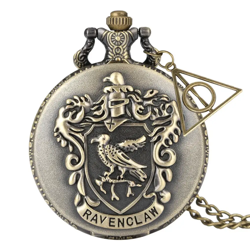 Ravenclaw Ретро Бронзовый Хогвартс Школа H кварцевые карманные часы Аналоговые цепочки и ожерелья подвеска цепь для женщин мужские relogio Montres с подарочными аксессуарами - Цвет: Ravenclaw