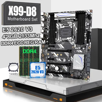 

X99 D8 LGA2011-3 motherboard set with Xeon E5 2620 V3 2,4 Ghz 6 Core and 4pcs 8gb ddr4 desktop memorry with Heat sink