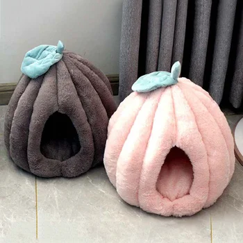 

Pet Cat Dog Tent House Kennel Winter Warm Nest Soft Plush Sleeping Mat Pad Cute Pumpkin Shape Pet Bed Kitten Puppy House Cave