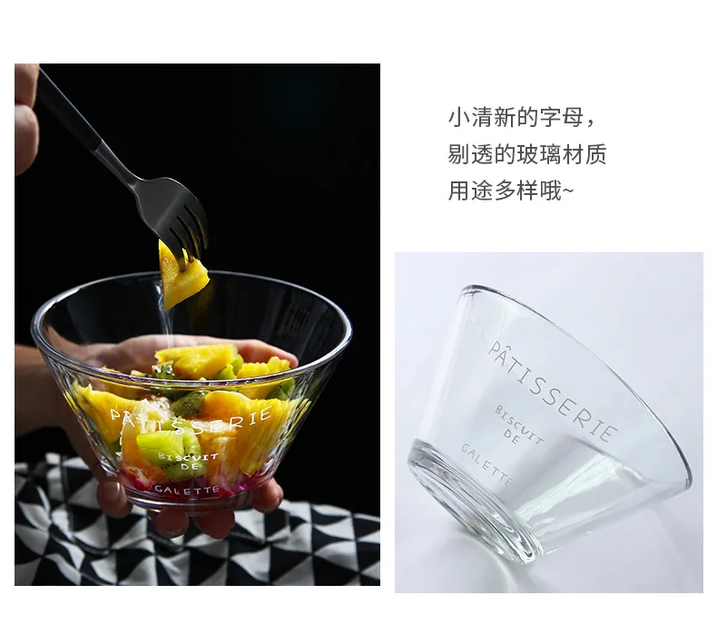 Creative Fruit Salad Bowl Household Dessert Bowl& Vegetable liao li wan Transparent Diamond Bowl Glassware Set Wholesale