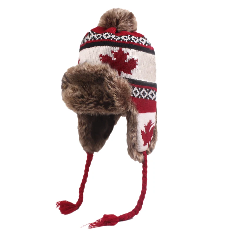 

Maple Leaves Earmuffs Cap Lei Feng Hat Outdoors Knitting Wool Hat