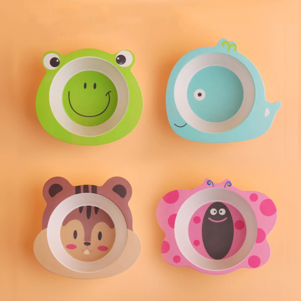 Carton Children's Tableware Bowl Baby Kids Natural Bamboo Fiber Bowls Cute Cartoon Animal Dishes Baby Feeding Toddler Plates