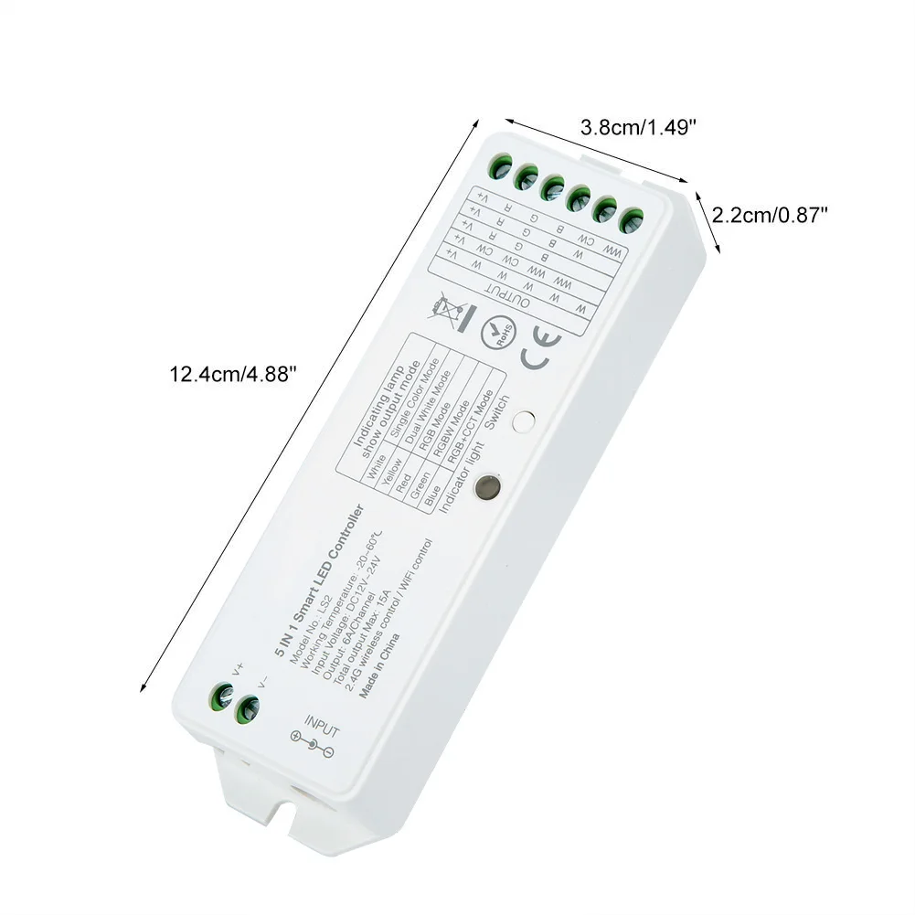 5 In 1 LED Controller for Single Color/CCT/RGB/RGBW/RGB+CCT Strip Light Controller
