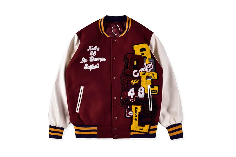 

1:1 Best Quality Travis Scott CHAOS LETTERED STADIUM Jackets Coats Men Women PU Leather Sleeve Men Padded Cotton Warm Jacket