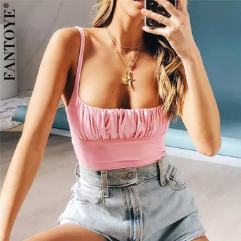 

FANTOYE Women Summer Fashion Ruched Camisole Sexy Mujer Backless Tank Top Streetwear Femme Mini Camis For Women Casual Crop Tops