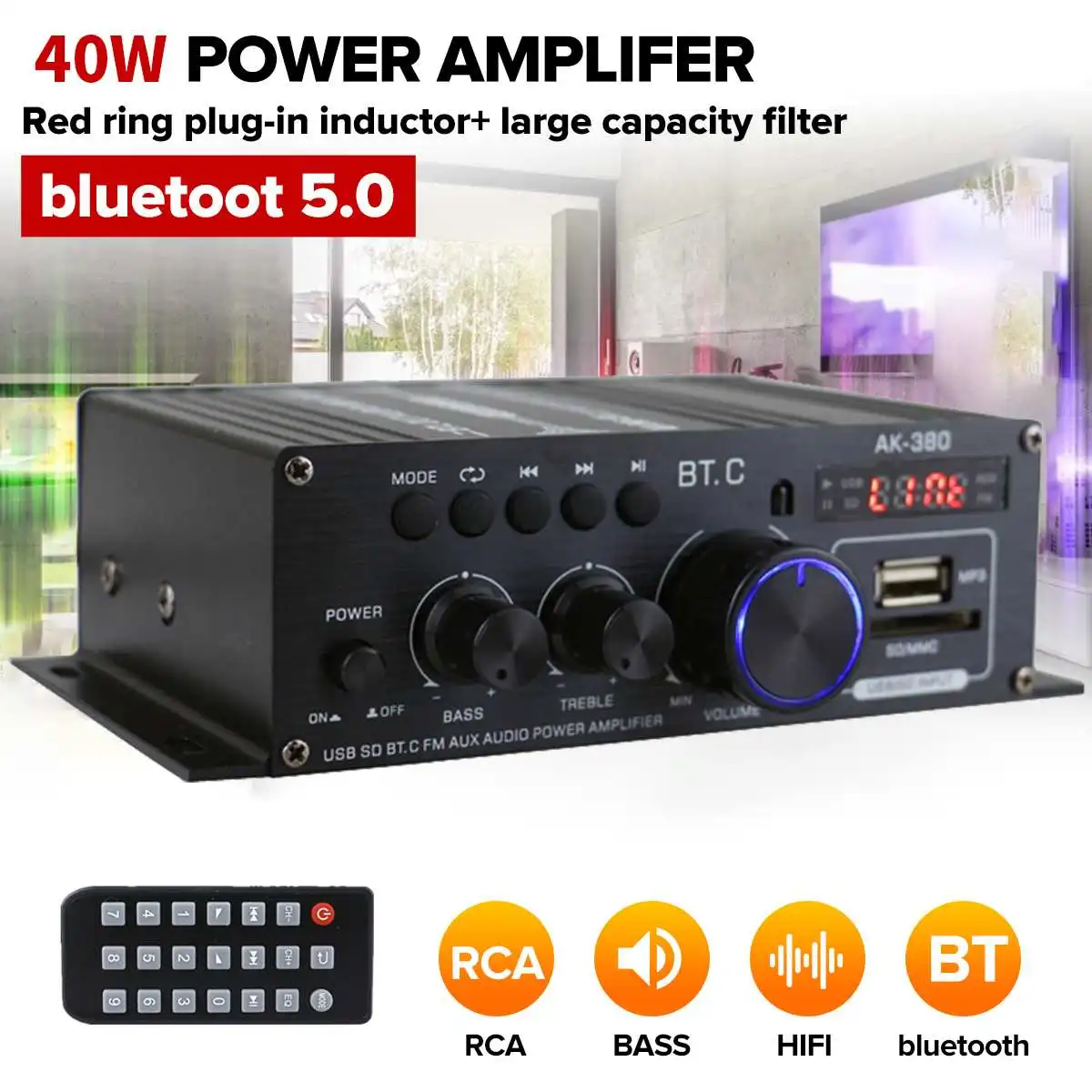 40 Вт * 2 Ak380 bluetooth 5 0 HiFi Усилители мощности стерео домашняя автомобильная