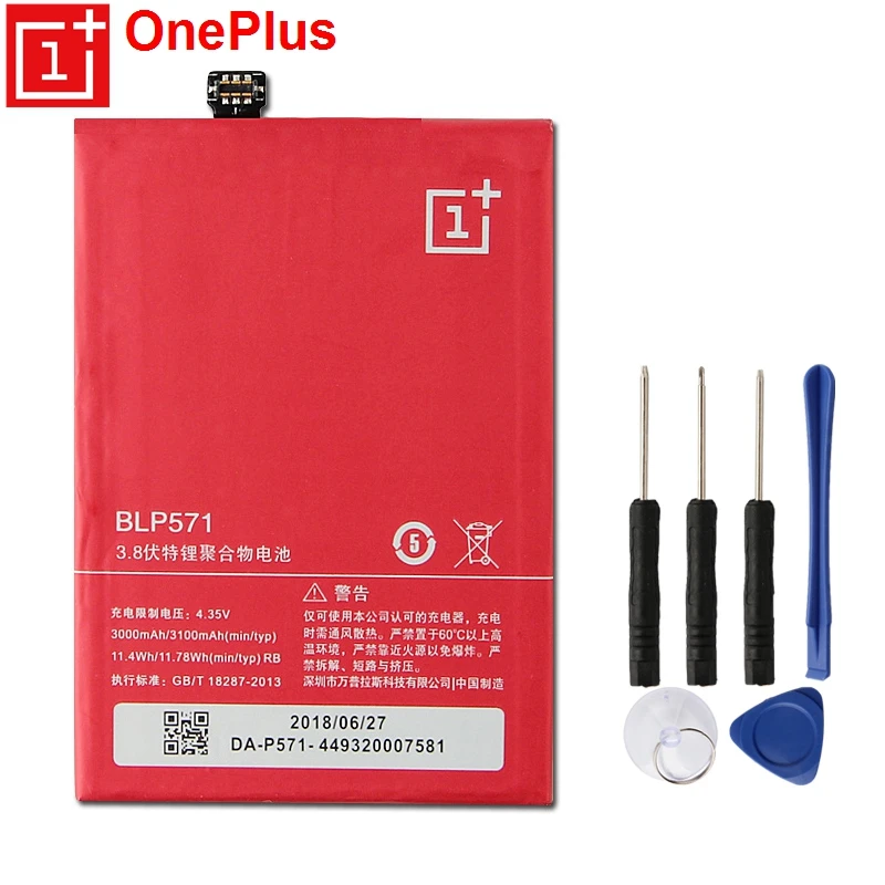 

OnePlus Original Replacement Phone Battery BLP571 For 1+1 OnePlus 1 Authenic Rechargable Battery With Free Tools 3100mAh