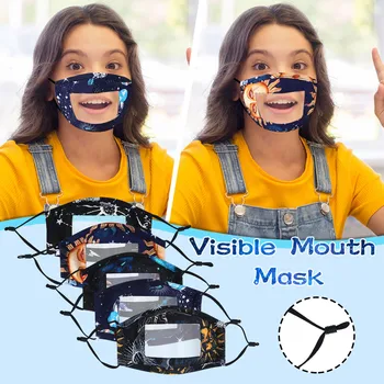 

Chic Starry Sky Print Transparent Mask Child Lip Visible Mouth Masks Dustproof Breathable Reusable Face Mask Masque Enfant 1/5PC