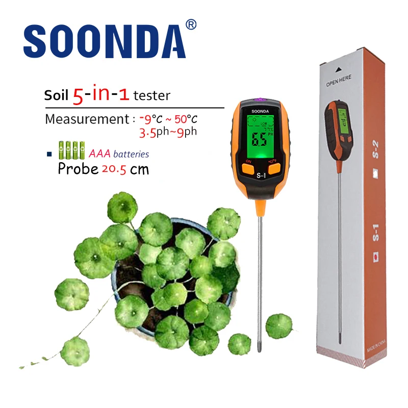 Auto 5-in-1 Pot Soil Tester PH Analyzer Meter For Thermometer Moisture Acidity Humidity Sensor Garden Plant Tool | Инструменты