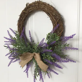 

36cm Holiday Decorative Wreaths Handwork Rattan Lavender Wreath Artificial Flowers Garlands Wedding Decoration Photo Props