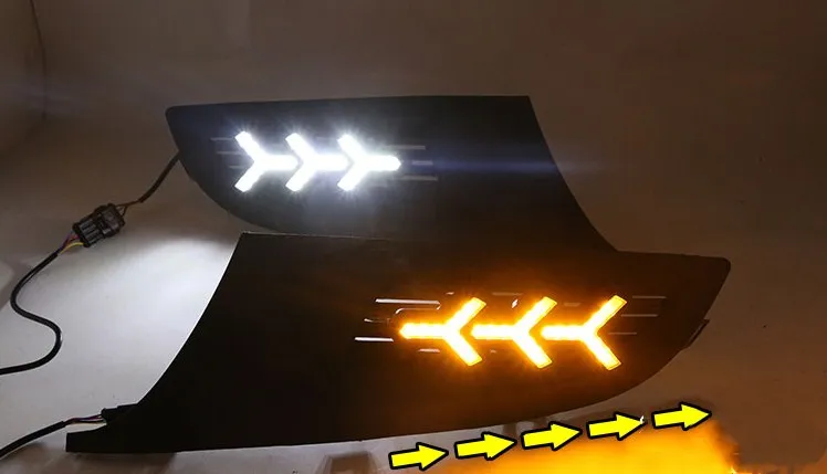 EOsuns led drl дневные ходовые огни для Volkswagen Polo 2011-2013 с динамическим движущимся желтым поворотным сигналом и синим ночным светом