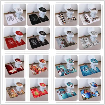 

3PCS/Set Christmas Toilet Seat Cover Santa Claus Bathroom Mat Water Absorption Toilet Seat Cover Rug Xmas Home Decoration
