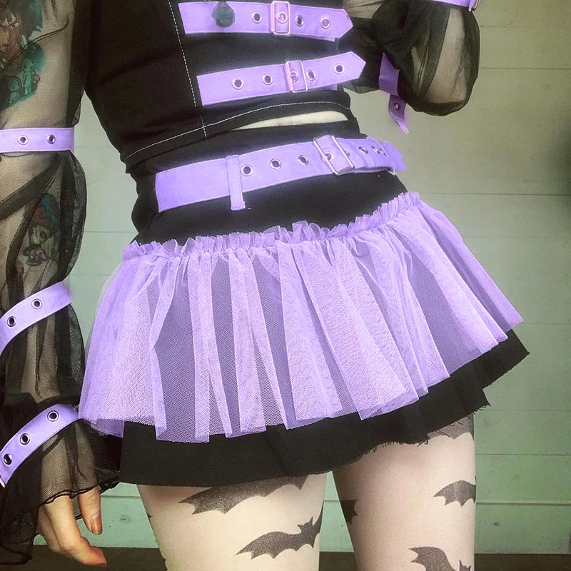 Gothic Grunge Pleated Skirt 90s Vintage Low Waisted Bandage Gow Ball