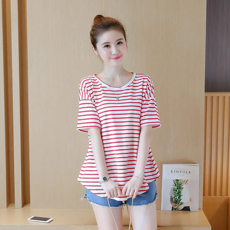 

Maternity Clothes 2018 Summer Wear Stripes Irregular Pregnant Women Short Sleeve T-shirt Tops