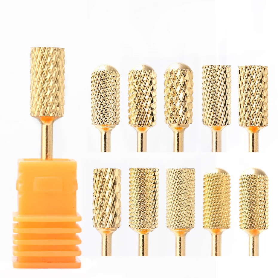 1pcs Pure Gold Carbide Burr Diamond Nail Drill Bits Cylinder Grind