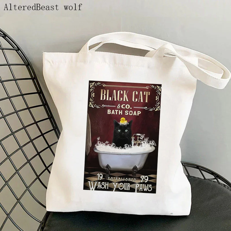 Women Shopper bag Cat Get Naked Printed Kawaii Bag Harajuku Shopping Canvas Shopper Bag girl handbag Tote Shoulder Lady Bag
