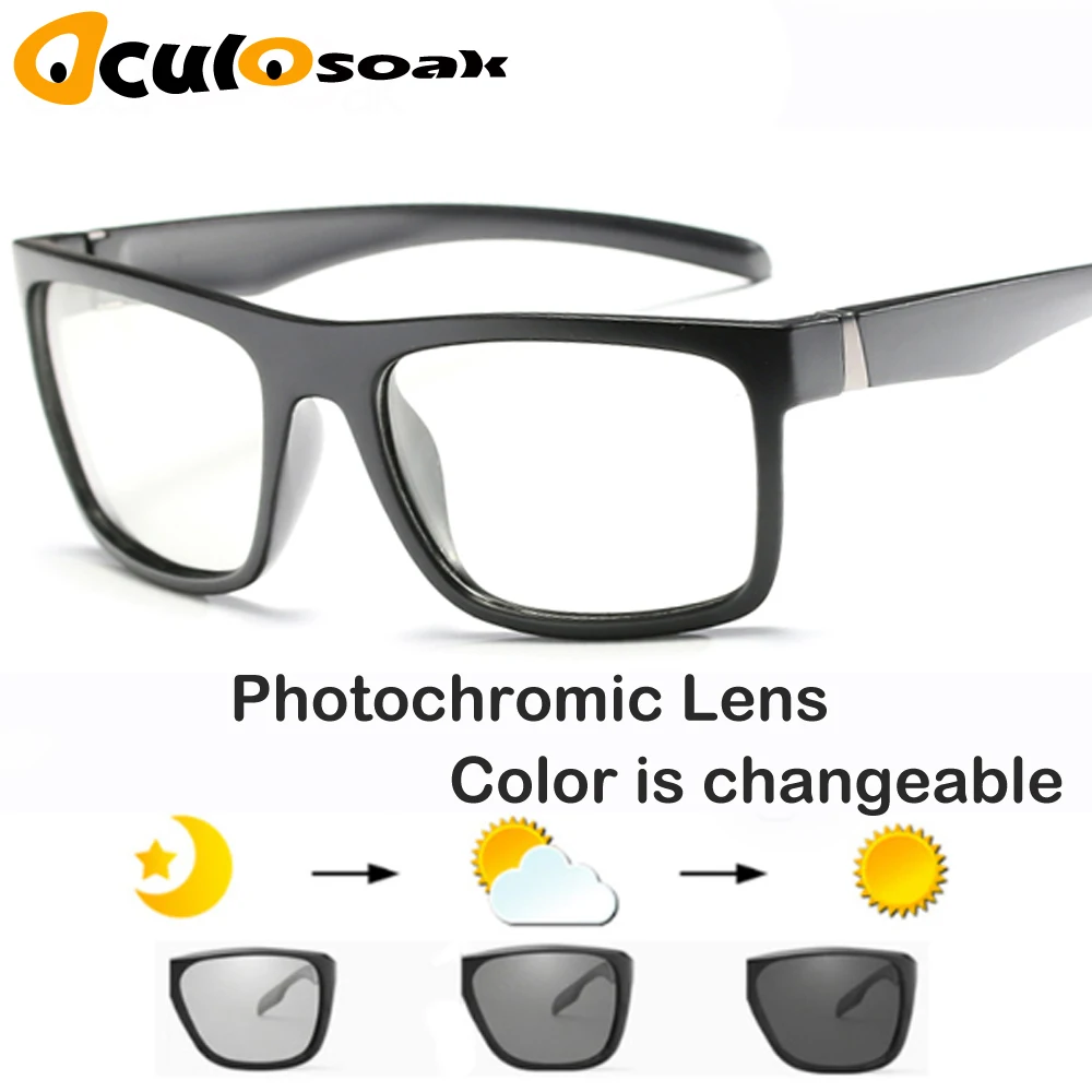 

Polarized Photochromic Sunglasses Men Anti-Glare Brand UV400 Rectangle Chameleon Sunglasses Driving Fishing Square Sunglasses