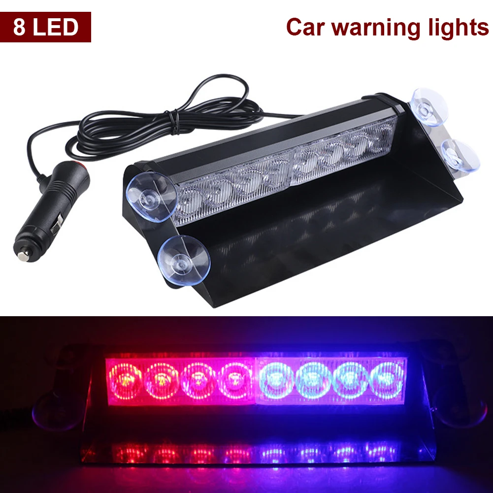 12v 8led車のストロボ 点滅ライト サイドライト ガラス フロントガラス 吸盤 赤 青 信号ランプ Aliexpress