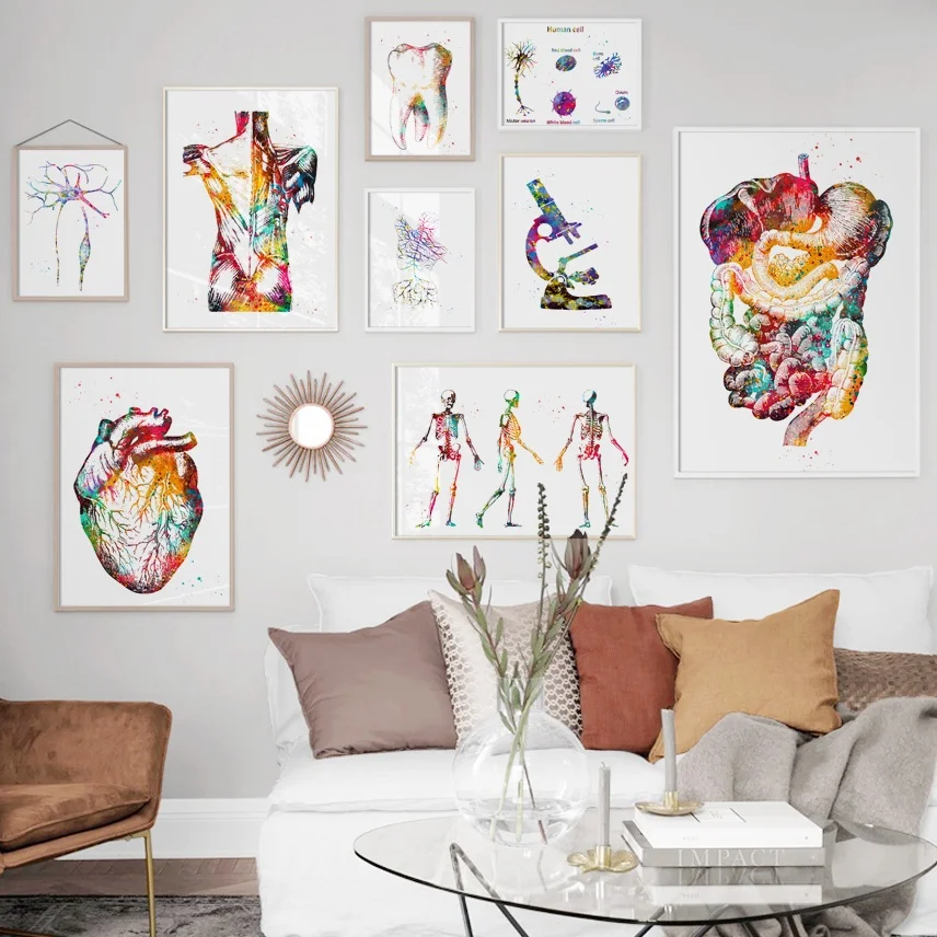 

Wall Art Canvas Painting Art Human Cell Heart Skeleton Nordic Posters Prints Modular Picture For Modern Hone Hospital Decoration