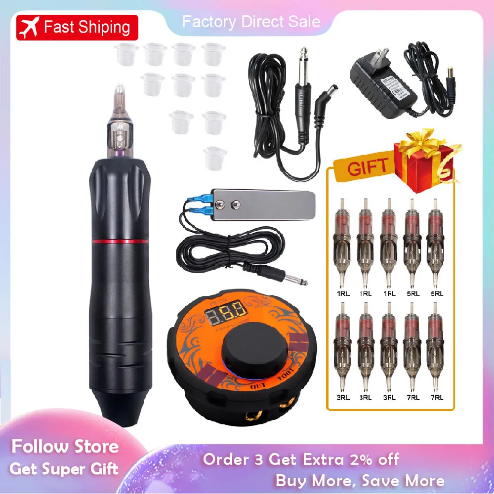 Online Professional Tattoo Maschine Kit Rotary Gun Tattoo Stift Nadeln Sets Permanent Make Up Maschine Zubehör Körper Kunst Tattoo Versorgung