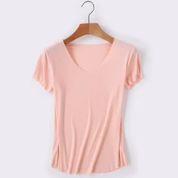 

Summer solid color V-neck short-sleeved T-shirt bottoming shirt women 2020 red