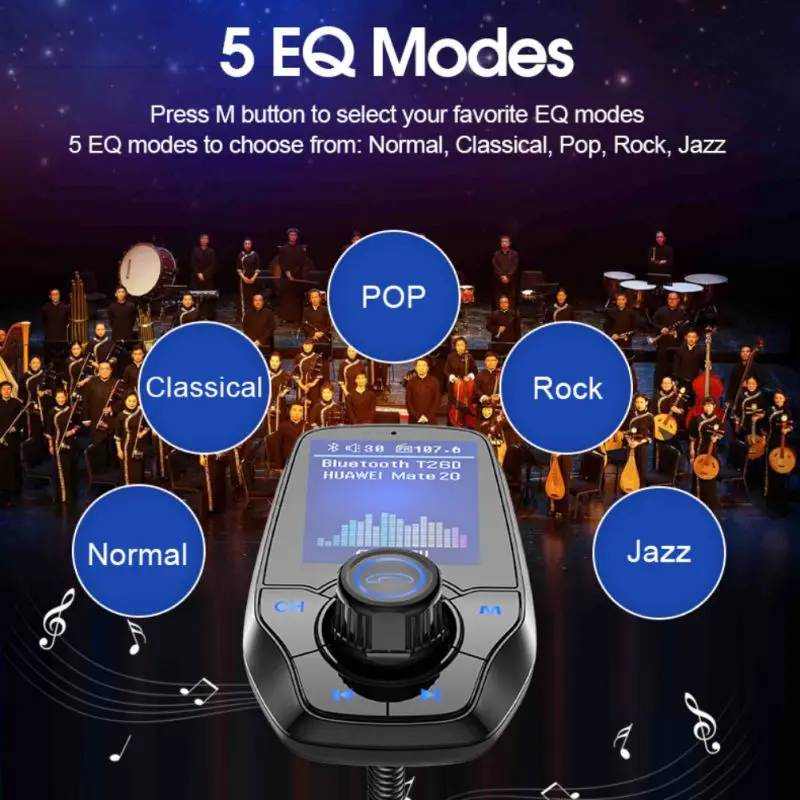Fm-передатчик MP3-плеер для Bluetooth 3,0, автомобильное зарядное устройство с 3 usb-портами для быстрой зарядки