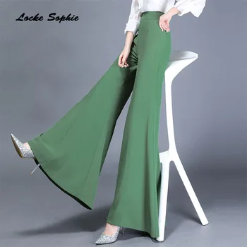 

1pcs High waist Women Plus size wide leg pants trousers 2020 Spring Fashion Cotton blend Splicing ladies loose Wide leg trousers