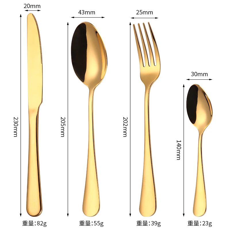 

Portable cutlery 304 stainless steel four-sets with 1 fork, 2 spoon, 1 knife Italian titanium plated for students outdoor using