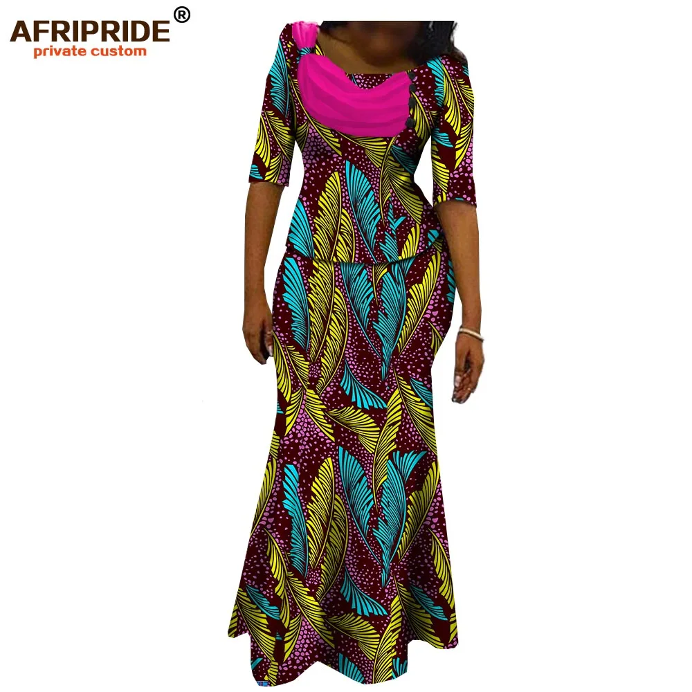 Afripride африканская юбка костюм для женщин сделанный на заказ короткий рукав топ+ юбка в пол женский хлопковый костюм A722632