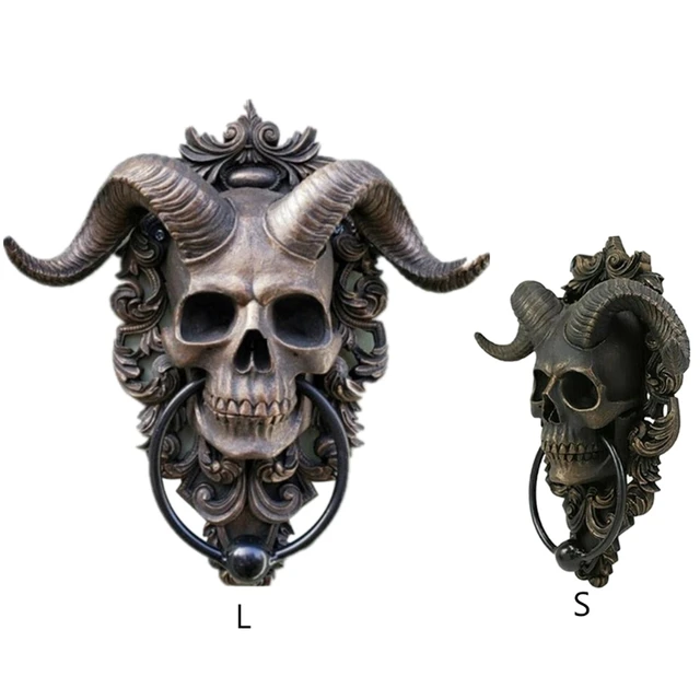 Goat of Mendes Horned God Skull Hanging Door Knocker Wall Sculpture Resin Ornament Statue Figurine Halloween Decor 5