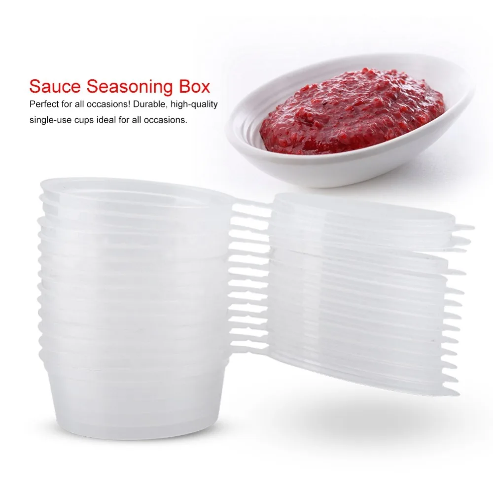 

100Pcs/Lot Portable Food Small Sauce Containers Package Box&Lid Transparent Clear Disposable Plastic Cups