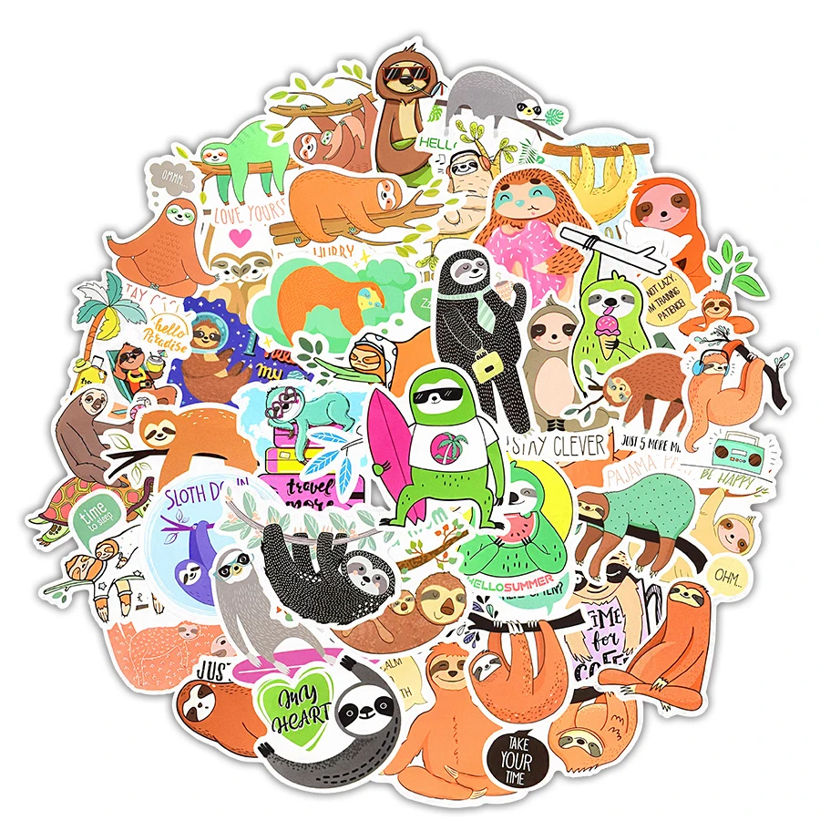50-PCS-Sloth-Animal-Stickers-Pack-Enjoy-the-Moment-Funny-Cute-Cartoon-Vinyl-Stickers-Kids-DIY