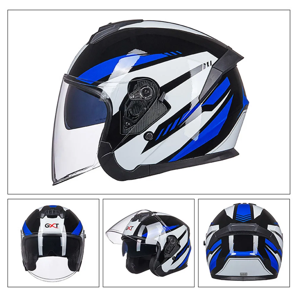 GXT мотоциклетный шлем для мужчин и женщин, полулицевой Мото шлем, летний скутер, мотоциклетный шлем с двойными линзами со съемным линнером - Цвет: 703-Bright Blue