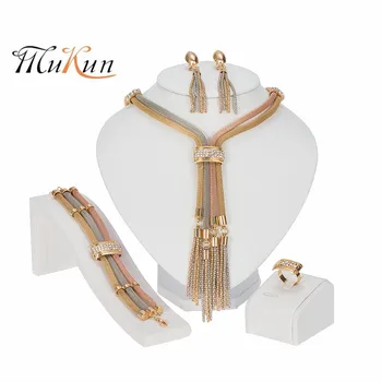 

NEW Dubai Bridal Jewelry Sets for Women Gold Necklace Earrings Bracelet Ring Fashion Charm African Wedding Nigeria Sets Jewelry
