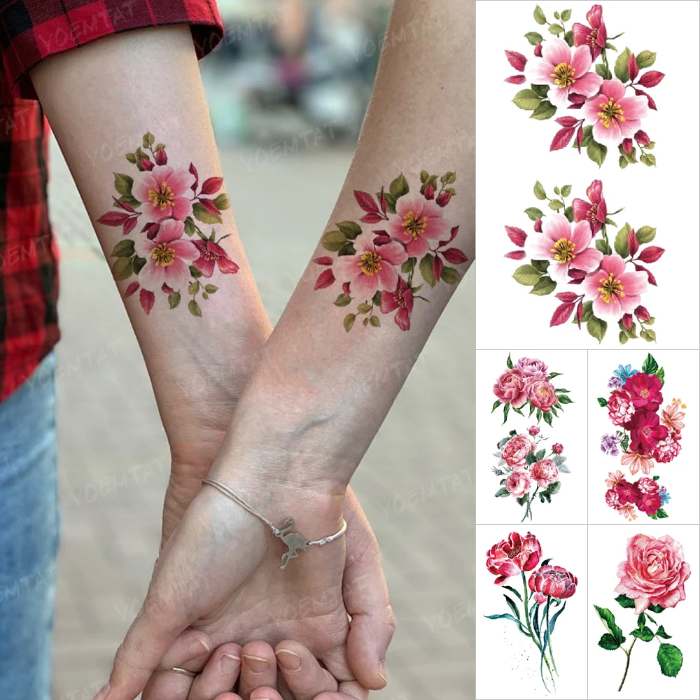 Tatouage Fleurs De Cerisier Japonais Tatouage temporaire imperméable, petit autocollant, fleur de cerisier, de  pêche, Rose, pivoine, pour les mains, pour hommes, femmes, à paillettes,  pour enfants | AliExpress