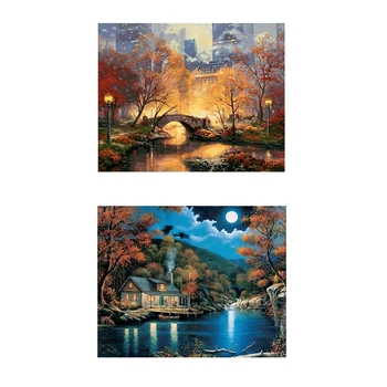

2 set 16X20Inch Paint By Number Kit DIY Digital Oil Acrylic Painting On Canvas Home Decor - Autumn Park & The Moon Is Empty