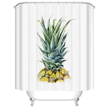 

Shower Curtain Waterproof Thicken Yellow Pineapple White Bathroom Polyester Mildew Proof Bath Tub with 12 pcs Hooks