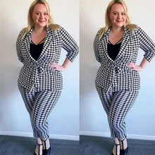 

Plus Size 2 Pieces Women Suits костюм женский Houndstooth Blazer WIth Belt Prom Party Wear Custom Made Lady Suit Set