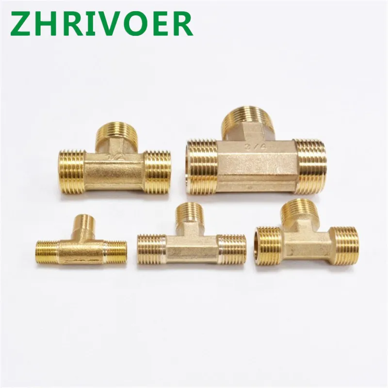 BSP Male Thread Tee Type 3 Way Brass Pipe Fitting Adapter Coupler Connector For Water 1/8" 1/4" 3/8" 1/2"
